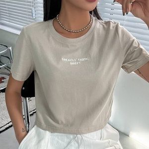 Women's T-Shirt Slogan Embroidery Round Neck Tee T-Shirt